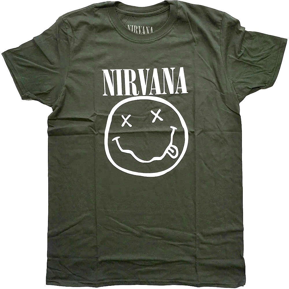 Nirvana - White Happy Face Herren T-Shirt - Grün